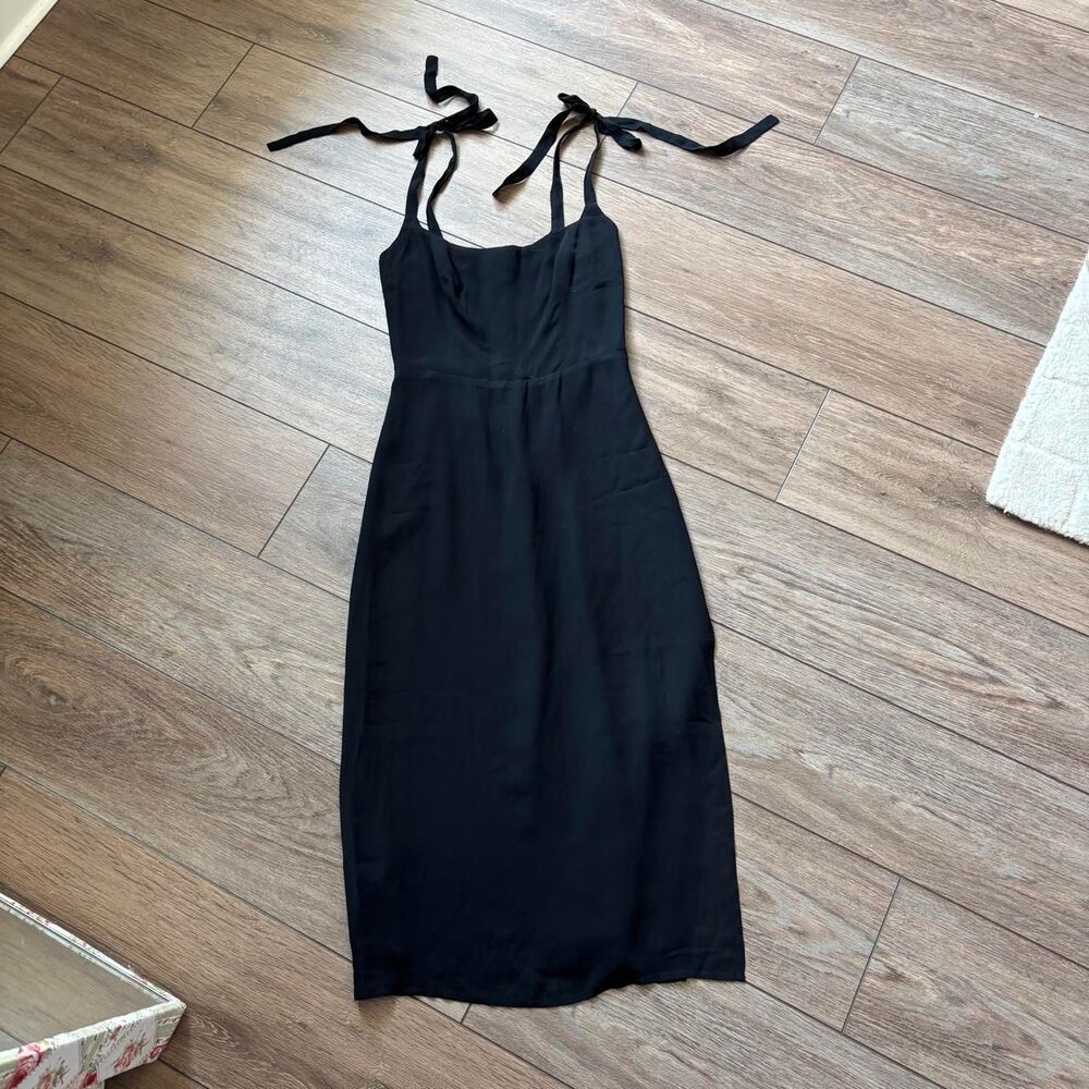 reformation besse dress black midi NEW viscose tie strap size 4 - Picture 4 of 6